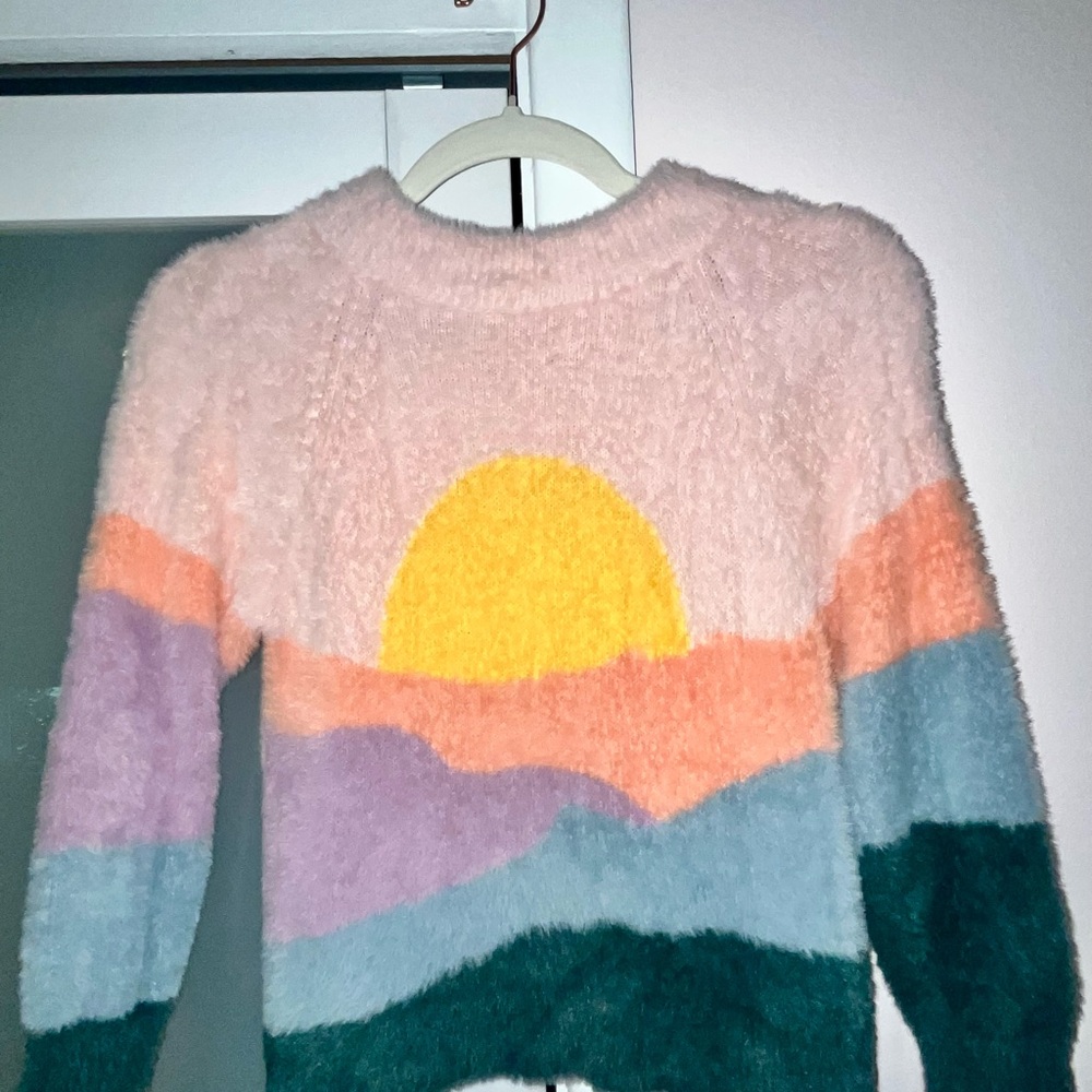 Hanna Andersson Marshmallow Soft & Fuzzy Knit Sunset Sweater Like New